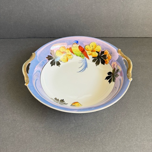 Noritake Lusterware Bird Floral Serving Bowl Iridescent Vintage Art Deco - Picture 6 of 11